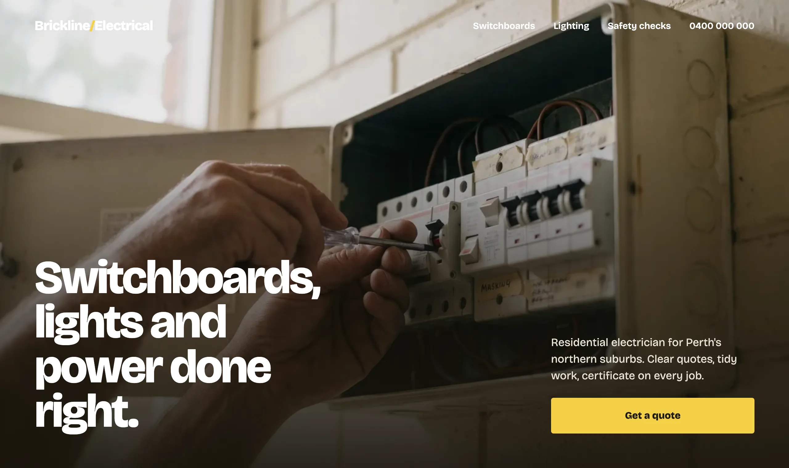 Example homepage for a made-up electrical business